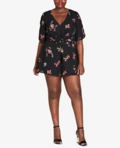 MSRP $99 Plus Size Women's City Chic Akari Floral Romper Black Size 18W (TORN) - Picture 1 of 3