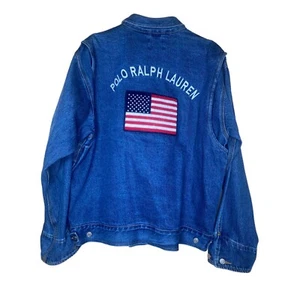 Chaqueta de mezclilla para hombre Polo Ralph Lauren talla XL con bandera estadounidense letra RL - Imagen 1 de 11