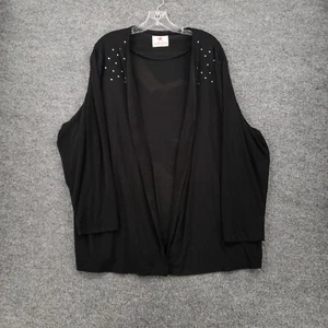 Quacker Factory Cardigan Womens 2X Black Polka Dot Open Front Sweater - Picture 1 of 8
