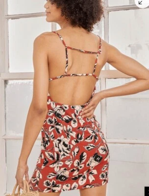 Free People Bring it Back Rust Red Floral Mini Slip Dress Open Back Strappy M - Image 1 of 4