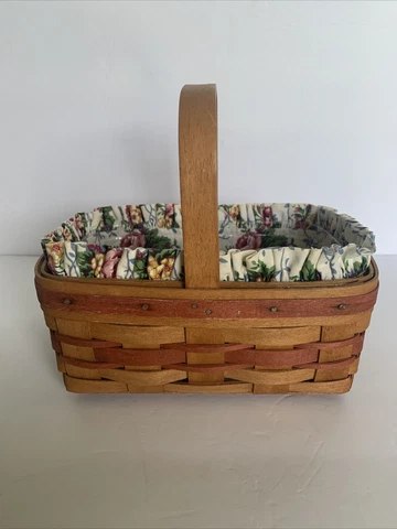 LONGABERGER BASKET Floral Print Liner And Plastic Liner Signed/Dated 1993 8" Cover