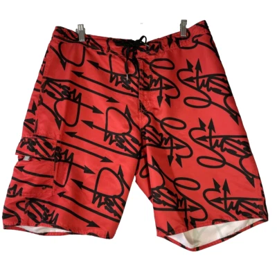 Pantalones Cortos De Colección Stussy Graffiti Board Para Hombre Talla 38 Rojo Con Escritura Negra Foto 1 de 4