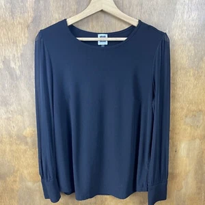 Anne Klein Black Top Sheer Long Sleeves Size M Dressy Blouse Gold Buttons - Imagen 1 de 7