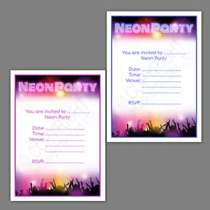 1-100 PACK NEON PARTY INVITATIONS Birthday Invites Glow in the Dark Night - Picture 1 of 3