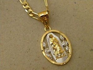 Juego de cadena Figaro de 20 pulgadas y dije ovalado Madre María chapado en rodio en oro amarillo para dama - Imagen 1 de 8