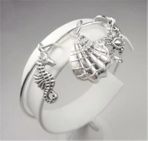 BEACH FASHION NAUTICAL CRAB SEAHORSE SEASHELL RHODIUM VIN & SUE CHARM BRACELET - Picture 1 of 5