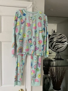 NWT PJ Place Crystal-Mint Colorful Graphic Peace-Love Pajama Set Size 14/XL - Picture 1 of 7