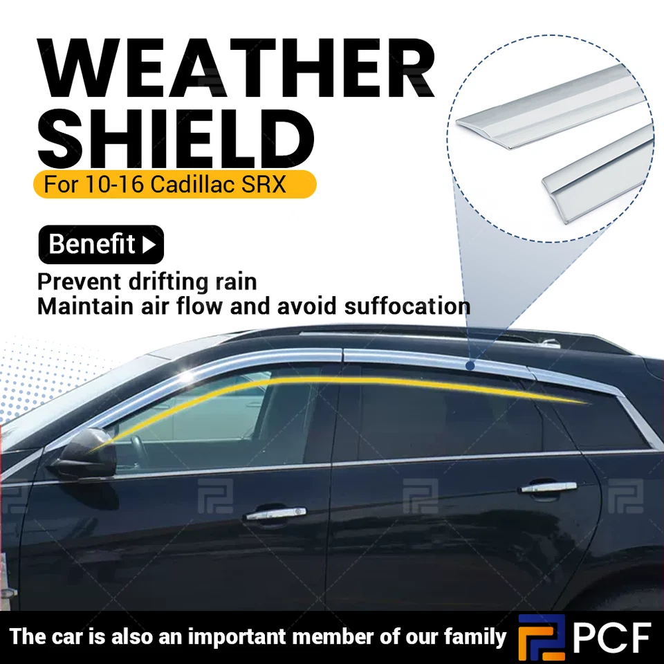 Window Visor Sun Rain Guard Vent Shade COVER For Cadillac SRX 2010-2016 Chrome - Image 1 of 4