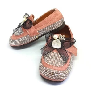 Strass Mokassins für Mädchen 25 ~Bär mit Perle~ rosa Wildleder Slipper Schuhe - Bild 1 von 6