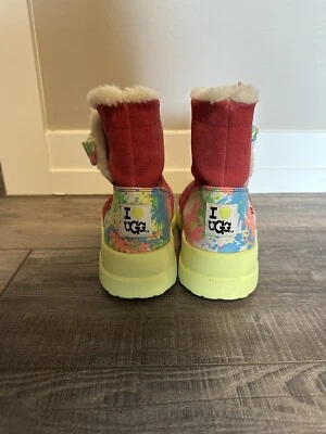 UGG Pink Boots Paint Splatter “I Heart Ugg” Womens Boots Size 7 Suede Shearling - Image 1 of 4