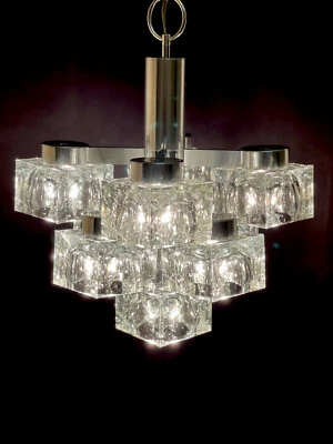 Lámpara de araña Gaetano Sciolari 9 Lite Ice Cube cromada Lightolier Mid Century Mirage Foto 1 de 4
