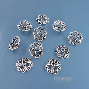 10 oxidiertes Sterlingsilber 7,5 mm durchbrochene Schnörkel Herz Floral Perlenkappen #33807 - Bild 1 von 2