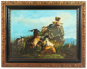 Altes Ölgemälde: ZWEI KLEINE ZIEGENHIRTEN- sig. "G. Palizzi", 19.Jh., - Kopie? - Bild 1 von 10