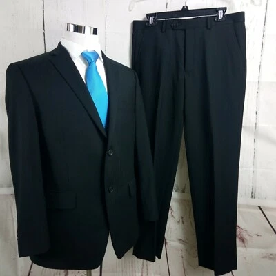 Apt. 9 Modern Fit 42S 2 Button Black Striped 2pc Suit 33x30 Flat Front - Image 1 of 4