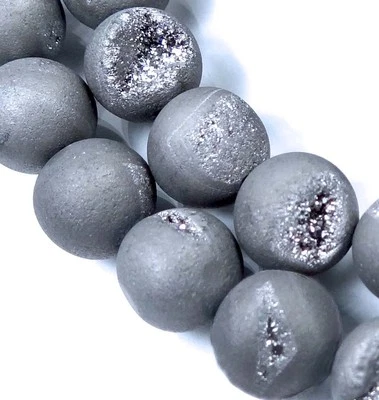 Cuentas redondas gris mate ágata druzy de 10 mm (15 piezas) Foto 1 de 3