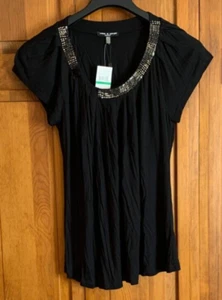 Women's NEW Cable & Gauge Petite Short Sleeve Black Blouse Tag Size PL - Picture 1 of 4