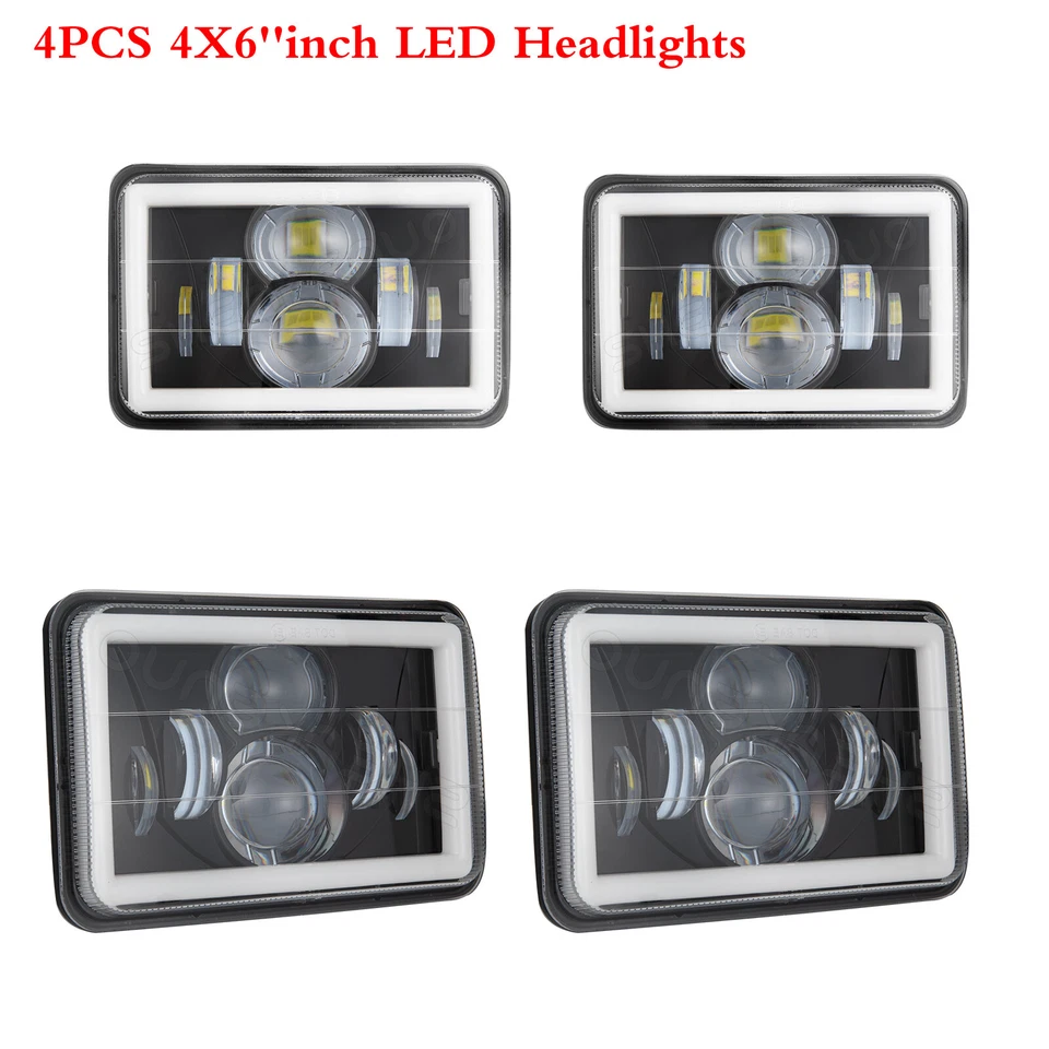 4PCS 4x6 Inch LED Headlights Fit Ford Mustang 1979 1980 1981 1982 1983 1984-1986 - Image 1 of 4