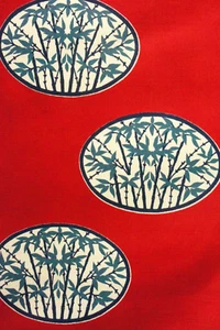 Vintage Japanese Kids Obi Fabric Remnant Bamboo Red Unused Silk 29x82cm - Picture 1 of 10