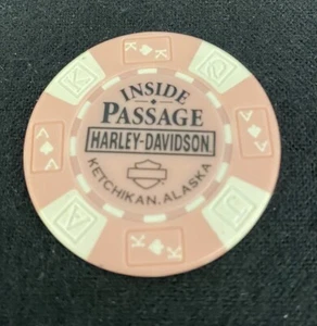 Ketchikan, Alaska Inside Passage Harley Davidson Poker Chip / Pink & White - Picture 1 of 3
