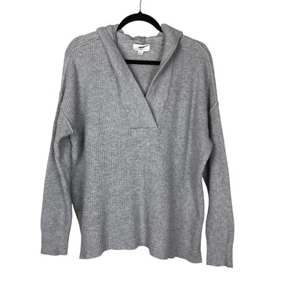 Aerie Womens Cozy Up Waffle Knit Hooded V-Neck Pullover Size XS Grey Comfy - Image 1 of 4