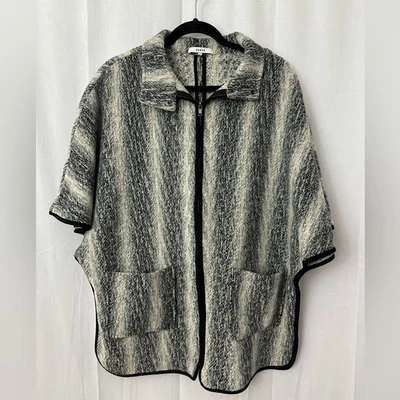 Ro & De Gray Striped Wool Blend Zip Up Poncho Womens Size Large - Image 1 of 4
