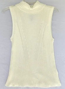 Maglione Lands End donna grande 14-16 bianco sporco a costine senza maniche finto collo alto - Foto 1 di 7