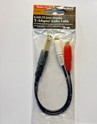 NEW RadioShack 42-2546 6-Inch Shielded Y-Adapter Audio Cable - 1/4" Male to Dual - Image 1 of 4