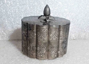 jewelry trinket box silver color metal hinged top vintage made in India - Picture 1 of 11