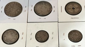 Six Silver World Coins! 25 Schillings Sterling 10 Cents Two Schillings - Picture 1 of 2