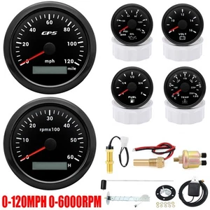 6 Gauge Set 85mm GPS Tacho 120MPH Tacho Kraftstoff/Temp/Öl Presse/Volt für... - Bild 1 von 22