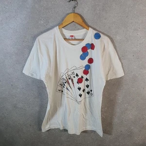 Vintage Hanes Playing Cards 90s USA Single Stitch T Shirt Men’s XL White - Picture 1 of 8