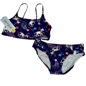 Cat & Jack Girls 2 Piece Unicorn Star Rainbow Beach Pool Swim Set Size 6/6X NEW - Picture 1 of 11