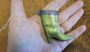 Vintage Green & Purple Glass Ladies BOOT Christmas Tree Ornament 2 1/4"  - Picture 1 of 3
