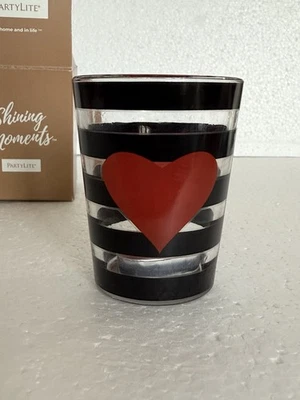 Porte-bougie PartyLite rayures noires avec coeur rouge + bougie - En boîte - Photo 1/4