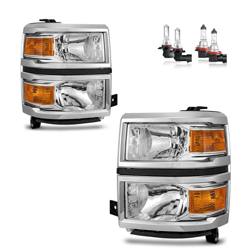 Pair Headlights For 2014-2015 Chevy Silverado 1500 Headlamps Assembly w/ Bulbs - Image 1 of 1