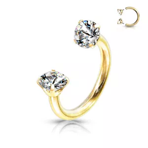 3 mm Prong Set CZ Circular Barbell Horseshoe Helix Nose Septum Tragus Lip 16G - Picture 1 of 18
