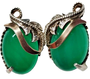 Earrings Silver 925, chrysoprase stone and gold plate 9k (11.58 g) - Picture 1 of 10