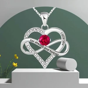 Beautiful Silver Love Heart Necklace Birthstone Pendant,Holiday Jewelry Gift - Picture 1 of 71