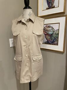 Button Up Talbots Tan Safari Vest with Belt Loops Size Large