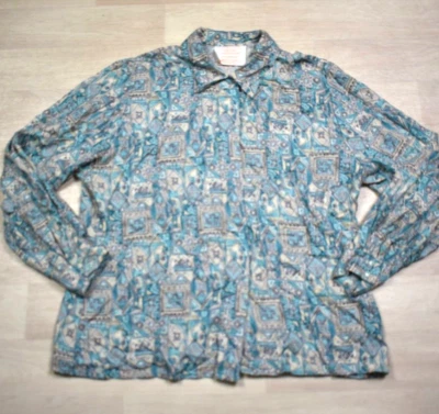 80s Country Sophisticates by Pendleton Rayon Blouse Southwest Blue 18 VTG - Image 1 of 4
