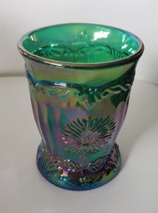 Mosser Glass Tumbler Dahlia Pattern Teal Green Carnival Glass - Picture 1 of 6