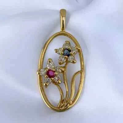 Elegante colgante para mujer enchapado en oro amarillo de 14K corte redondo diamante simulado Foto 1 de 4