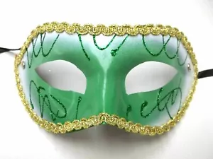 Wide Green White Gold Mardi Gras Masquerade Party Mask - Picture 1 of 3