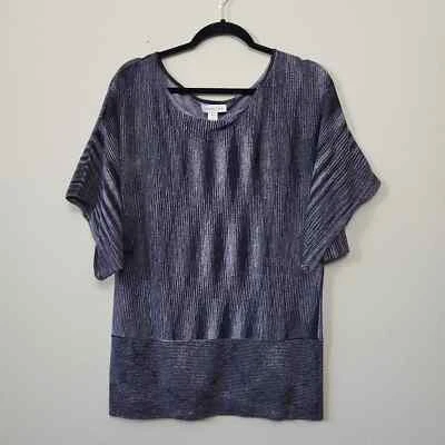 Coldwater Creek 女式 L 超大 Dolman 袖休闲上衣灰色抽象条纹 — 第 1/4 张图片