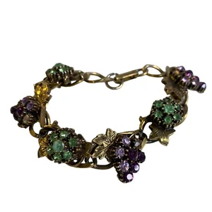 Vintage Unsigned Goldtone Bracelet Amethyst & Peridot Color Faceted Gemstones - Picture 1 of 6