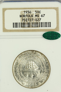 1936 Norfolk Commemorative Half Dollar : NGC MS67 CAC Sticker