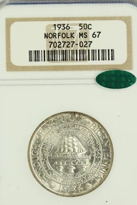 1936 Norfolk Commemorative Half Dollar : NGC MS67 CAC Sticker - Picture 1 of 4