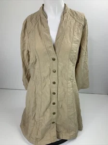 Soft Surroundings Button Front tunic top beige 3/4 sleeve safari camping PM - Picture 1 of 7