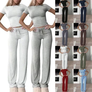 Conjunto de 2 piezas de mangas cortas para mujer Prendas para el torso Camisas Pantalones Yoga Verano Chándal Ropa de salón - Imagen 1 de 21