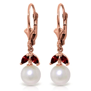 4.4 Carat 14K Solid Rose Gold Vibrance pearl Garnet Earrings - Picture 1 of 3